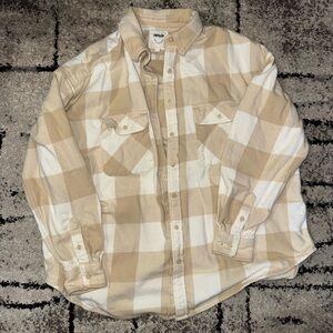 aerie Beige and White Plaid Button-Down Shirt